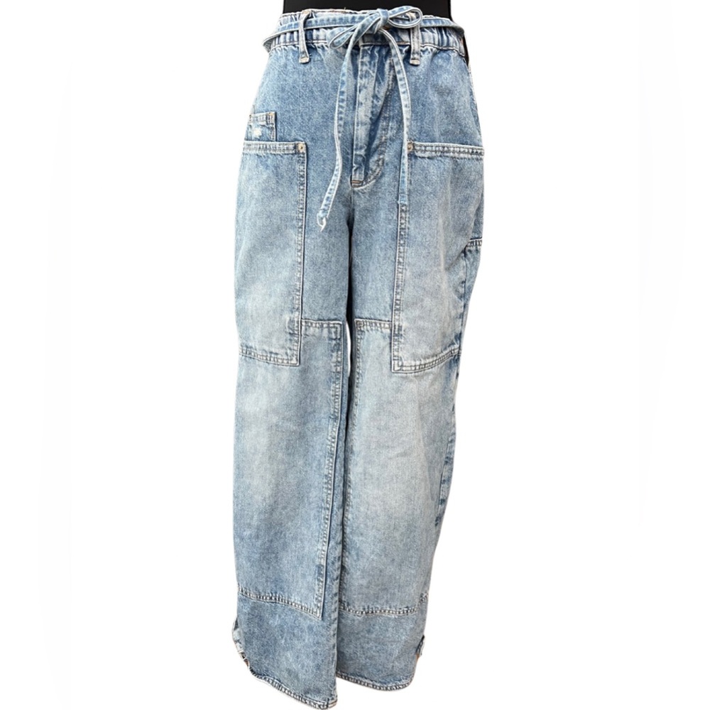 Free People Light Blue Denim Jeans Women’s XS Curvy Oversized Baggy Paper Bag
